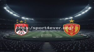 شعار الأهلي والترجي مع خلفية لاستاد القاهرة خالي من الجماهير - sport4ever.org