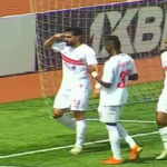 احتفال عدي الدباغ وسيف الجزيري وشيكو بانزا بهدف الزمالك في شباك أوتوهو