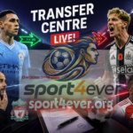Football transfer news graphic featuring Phil Foden, Anthony Gordon, Pep Guardiola and Sport 4 Ever logo