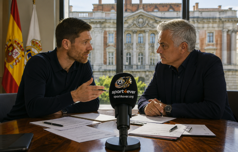 Two football managers discussing transfer market tactics inside a conference room with football documents on the table.