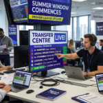 An editorial photo showcasing the newsroom desk as the summer window commences with live transfer updates.