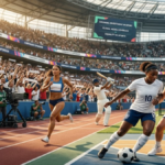 The rise of women’s sports with female athletes competing in a modern stadium