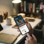 A close-up view of a US gig worker using the Cashably financial tools app on his smartphone, with his face reflected in the screen.
