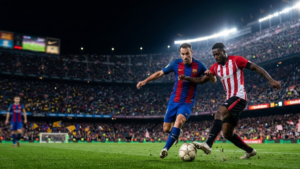 Barcelona vs Athletic Club players competing at Spotify Camp Nou