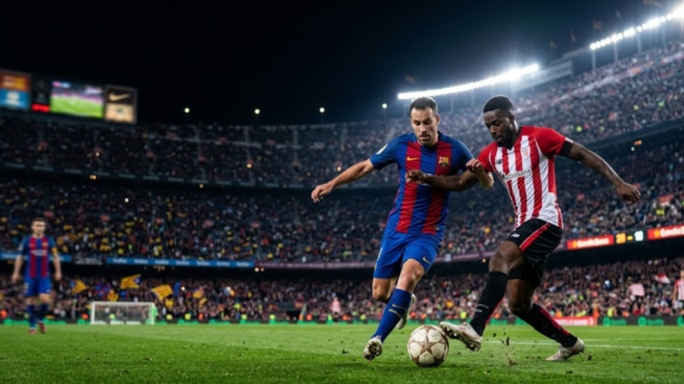 Barcelona vs Athletic Club players competing at Spotify Camp Nou