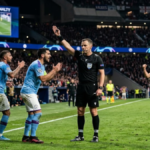 Football referee making a crucial decision during a high-pressure match