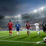 Premier League season preview with football stadium and players