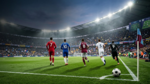 Premier League season preview with football stadium and players