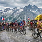 Tadej Pogacar wearing the yellow jersey during the Tour de France mountain stage