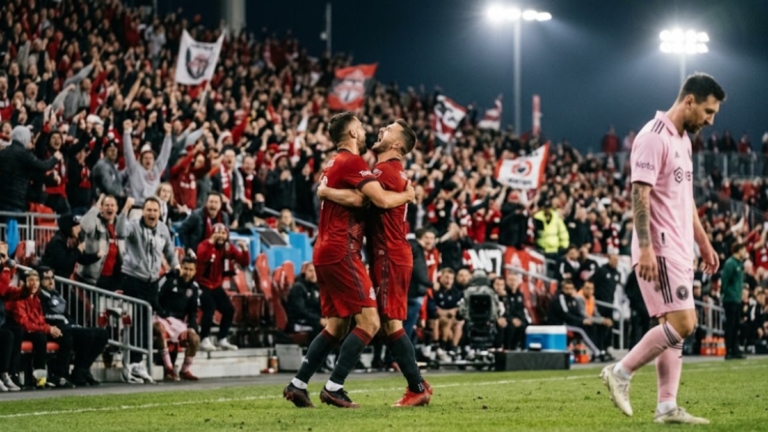Toronto FC players celebrate their 2-1 win over Inter Miami