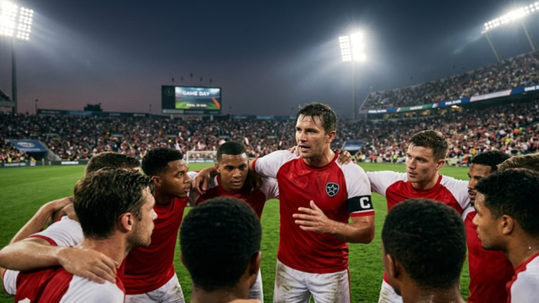 Great sports captain motivating teammates before a match