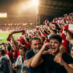 Fans emotionally attached to their sports team in a packed stadium