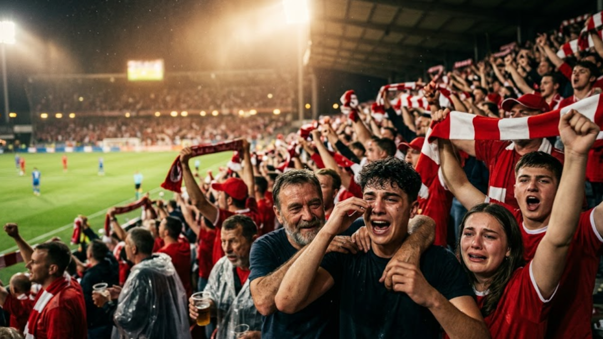 Fans emotionally attached to their sports team in a packed stadium