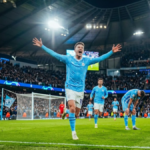 Erling Haaland celebrates Manchester City goal against Coventry City