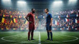 Belgium vs France football match before kick-off