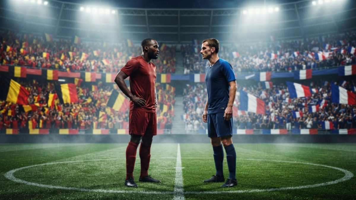 Belgium vs France football match before kick-off